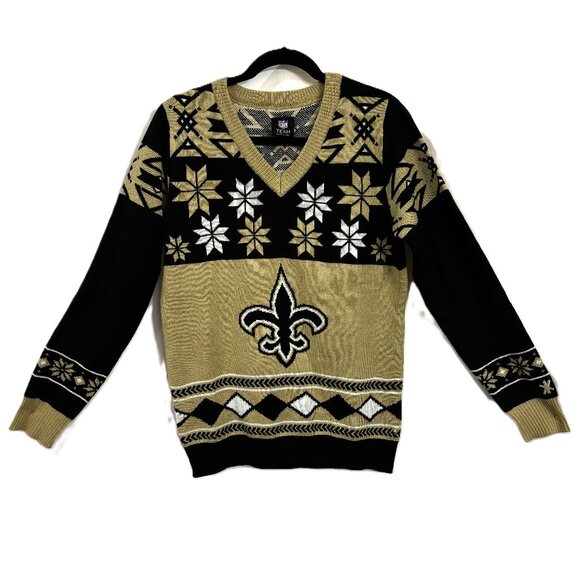 NFL Team Apparel New Orleans Saints Christmas Black Gold Sweater - Picture 1 of 10